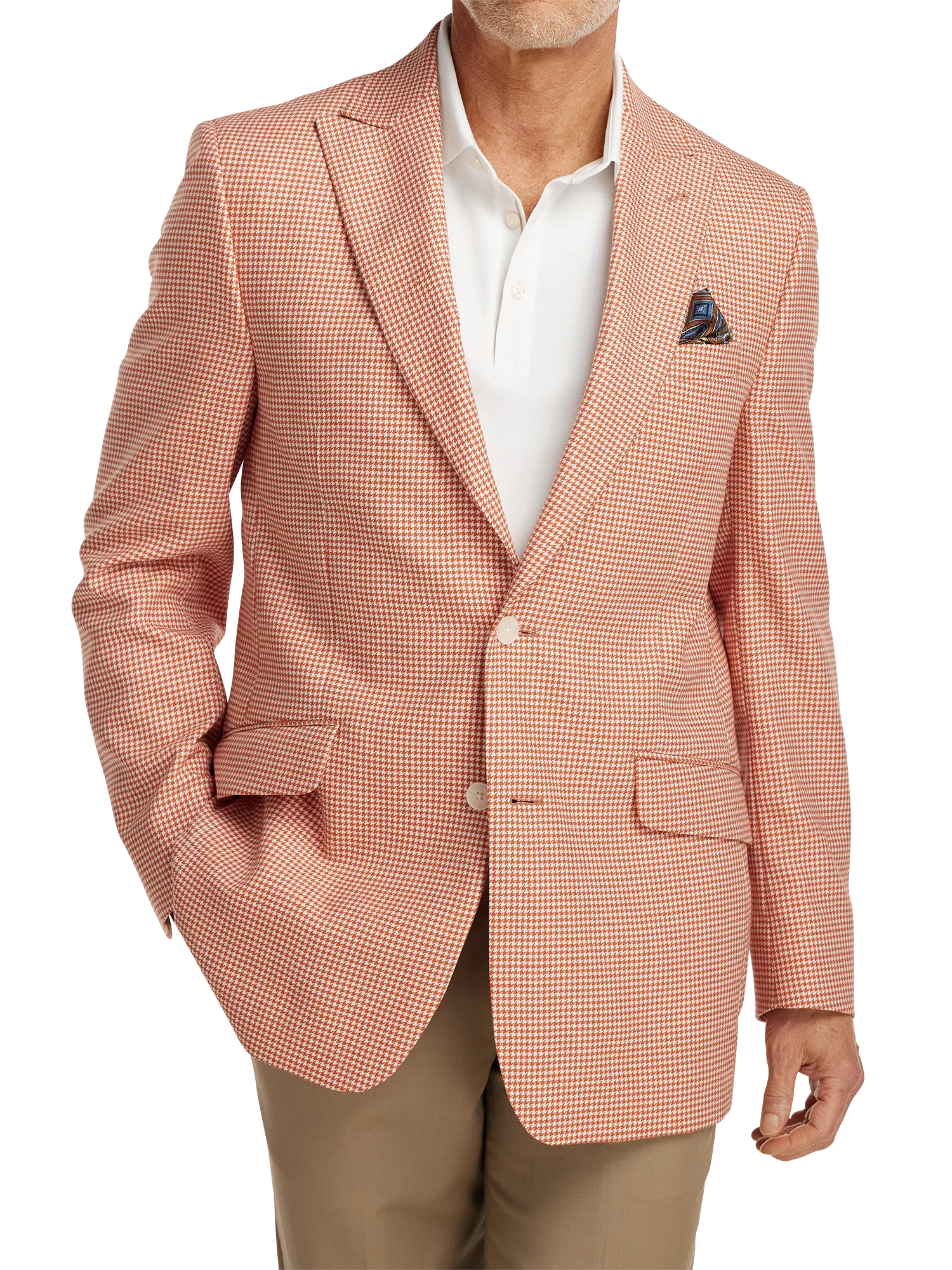 Wool Houndstooth Single Breasted Peak Lapel Sport Coat - Melon - Image 2