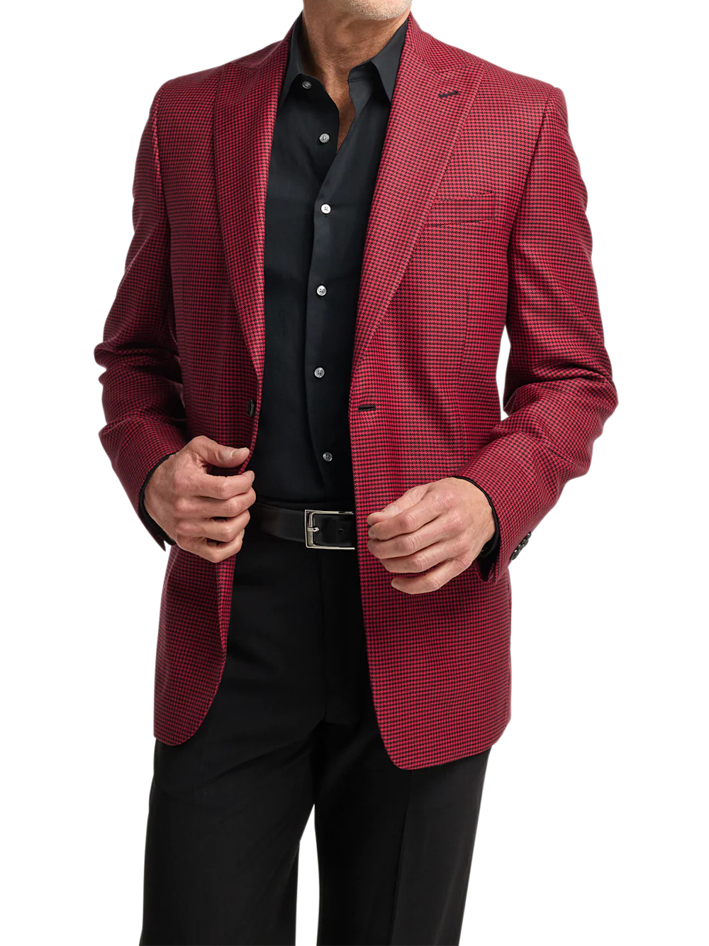 Wool Houndstooth Single Breasted Peak Lapel Sport Coat - Black/red - Image 2
