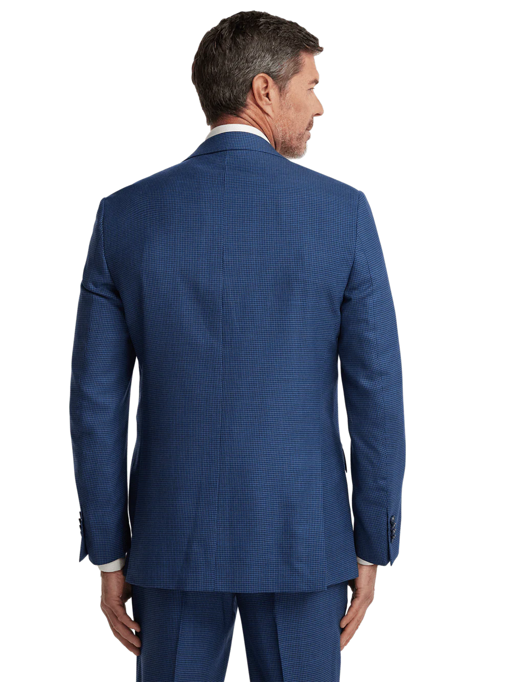 Wool Houndstooth Single Breasted Peak Lapel Suit Jacket - Blue - Image 7