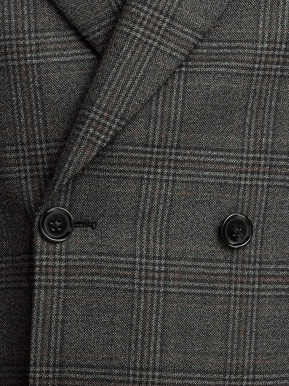 Wool Plaid Double Breasted Peak Lapel Suit Jacket - Charcoal - Image 5