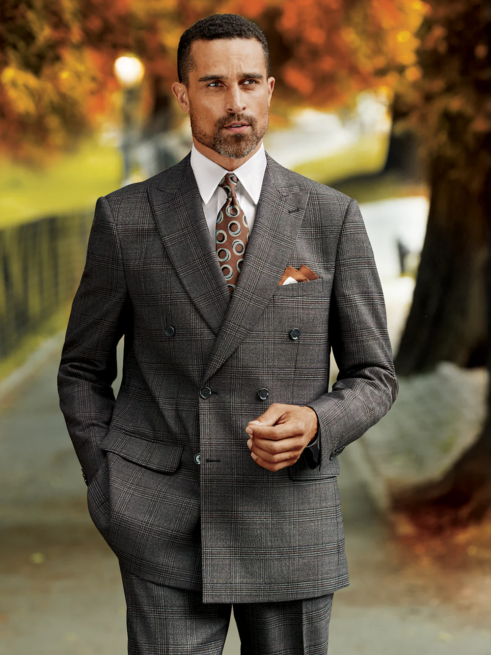 Wool Plaid Double Breasted Peak Lapel Suit Jacket - Charcoal - Image 8