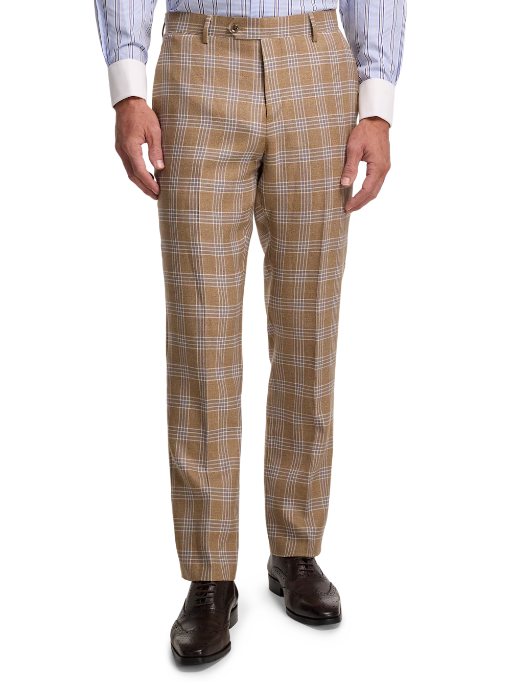 Wool Plaid Flat Front Suit Pant - Brown - Image 2