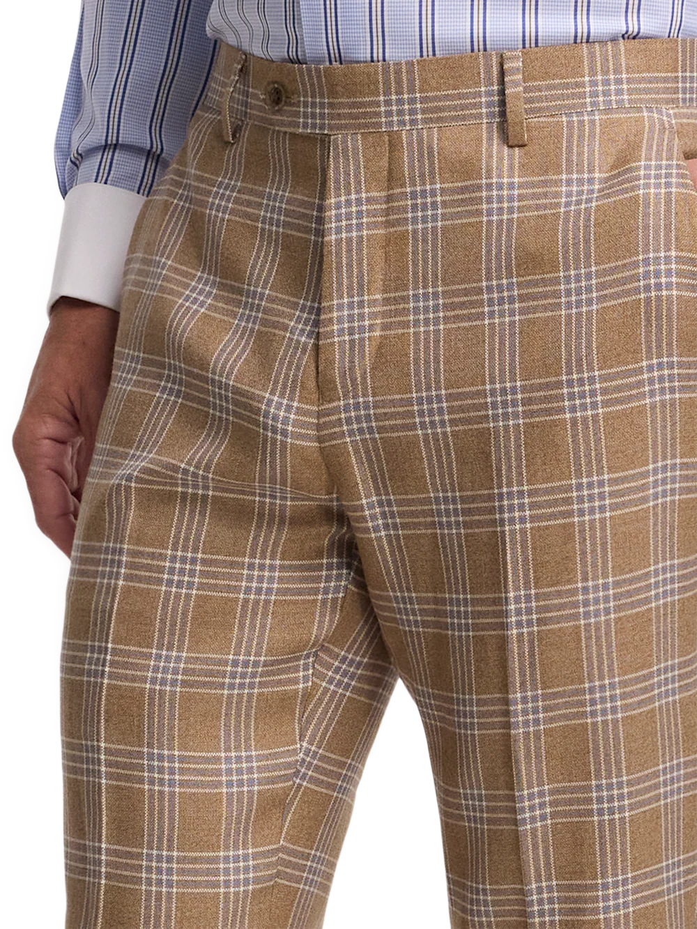 Wool Plaid Flat Front Suit Pant - Brown - Image 3