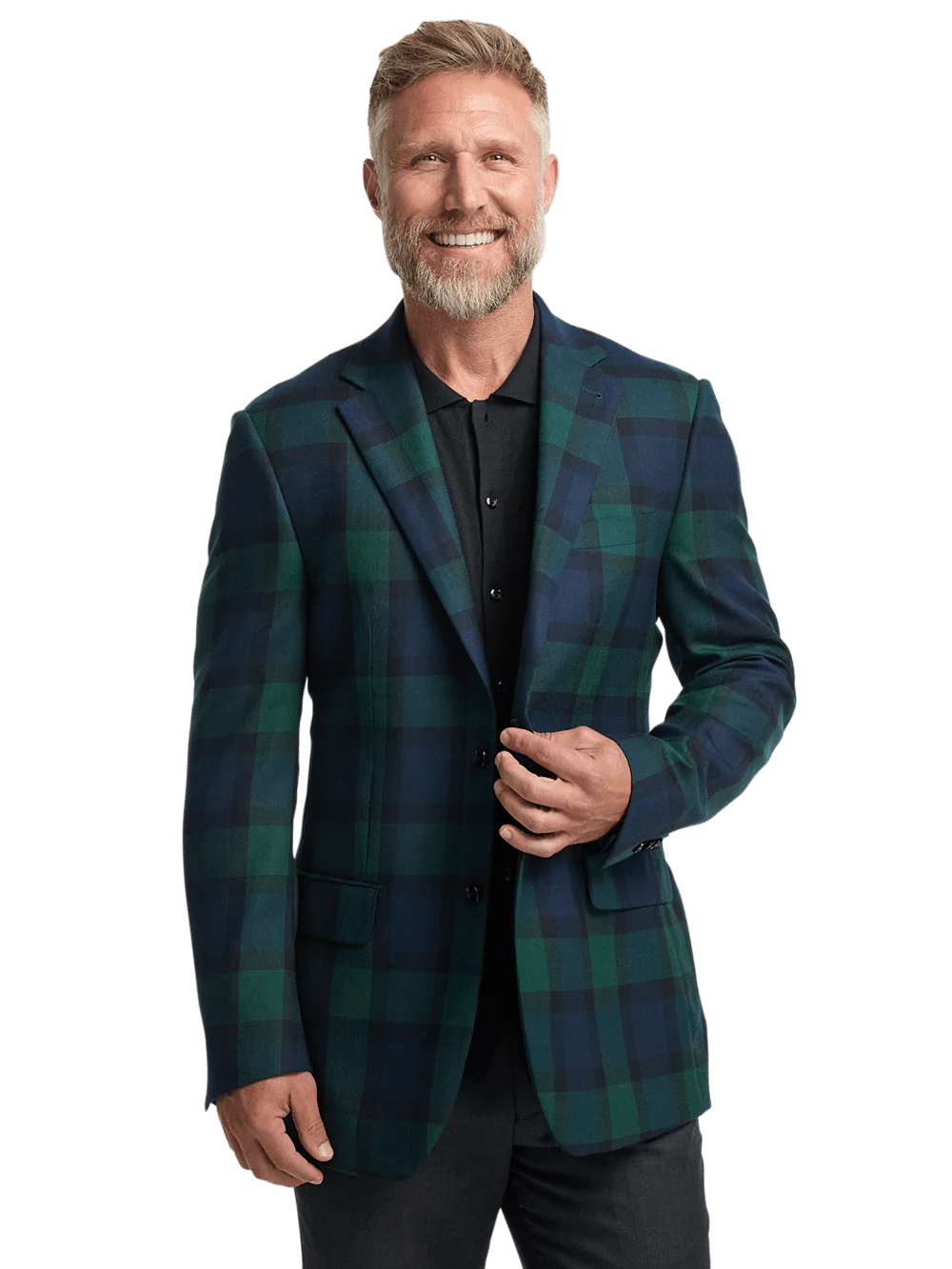 Wool Plaid Single Breasted Notch Lapel Sport Coat - Blue/green - Image 2