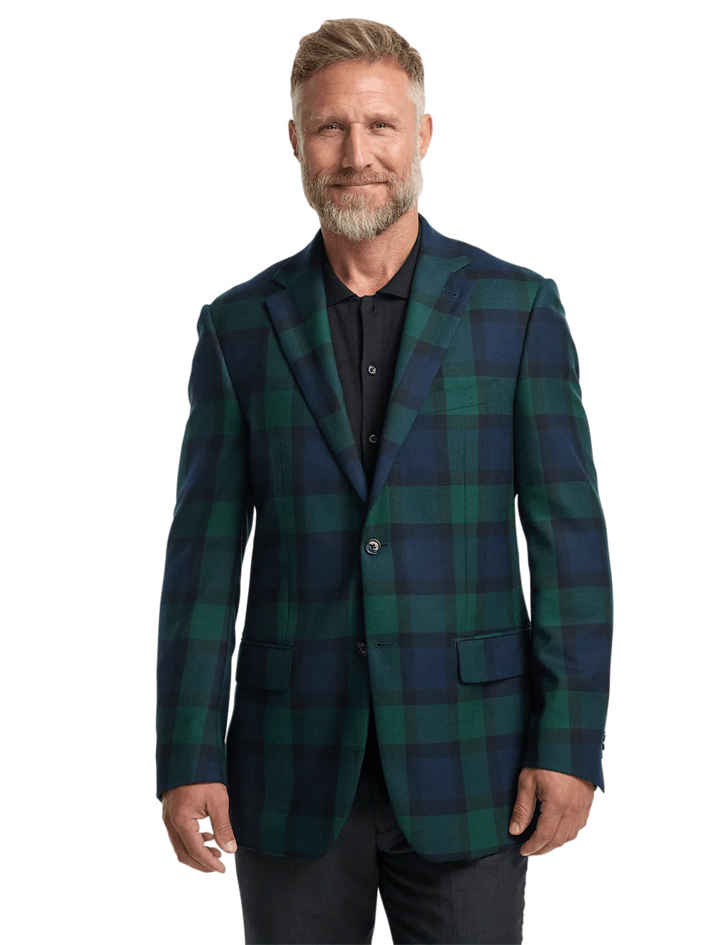 Wool Plaid Single Breasted Notch Lapel Sport Coat - Blue/green - Image 3