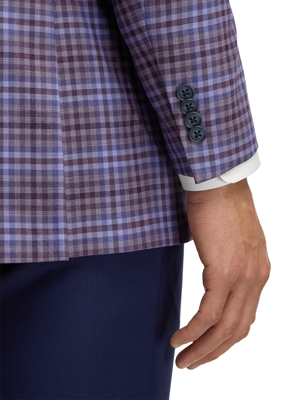 Wool Plaid Single Breasted Notch Lapel Sport Coat - Purple - Image 3