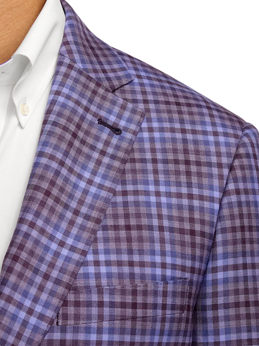 Wool Plaid Single Breasted Notch Lapel Sport Coat - Purple - Image 6