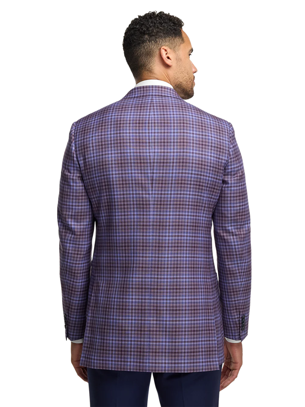 Wool Plaid Single Breasted Notch Lapel Sport Coat - Purple - Image 7