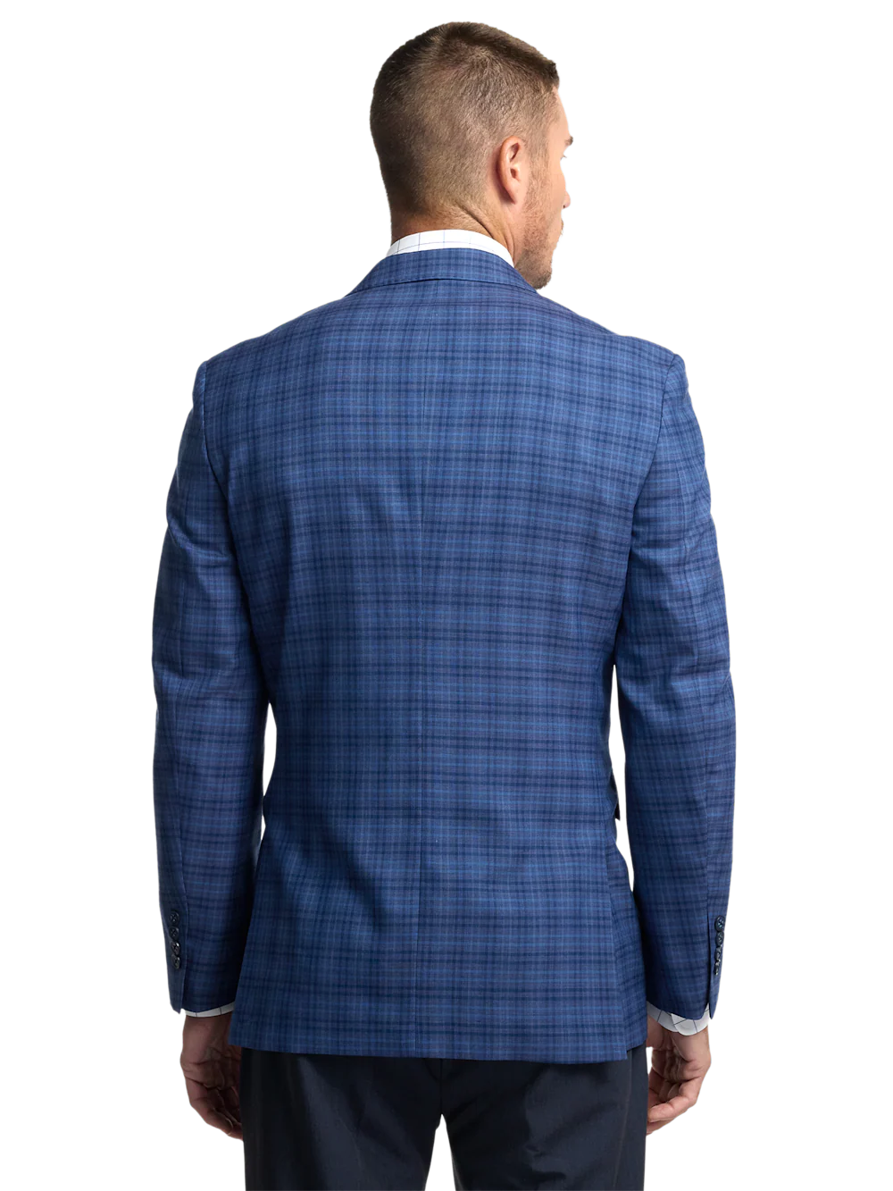 Wool Plaid Single Breasted Notch Lapel Sport Coat - Navy/blue - Image 8