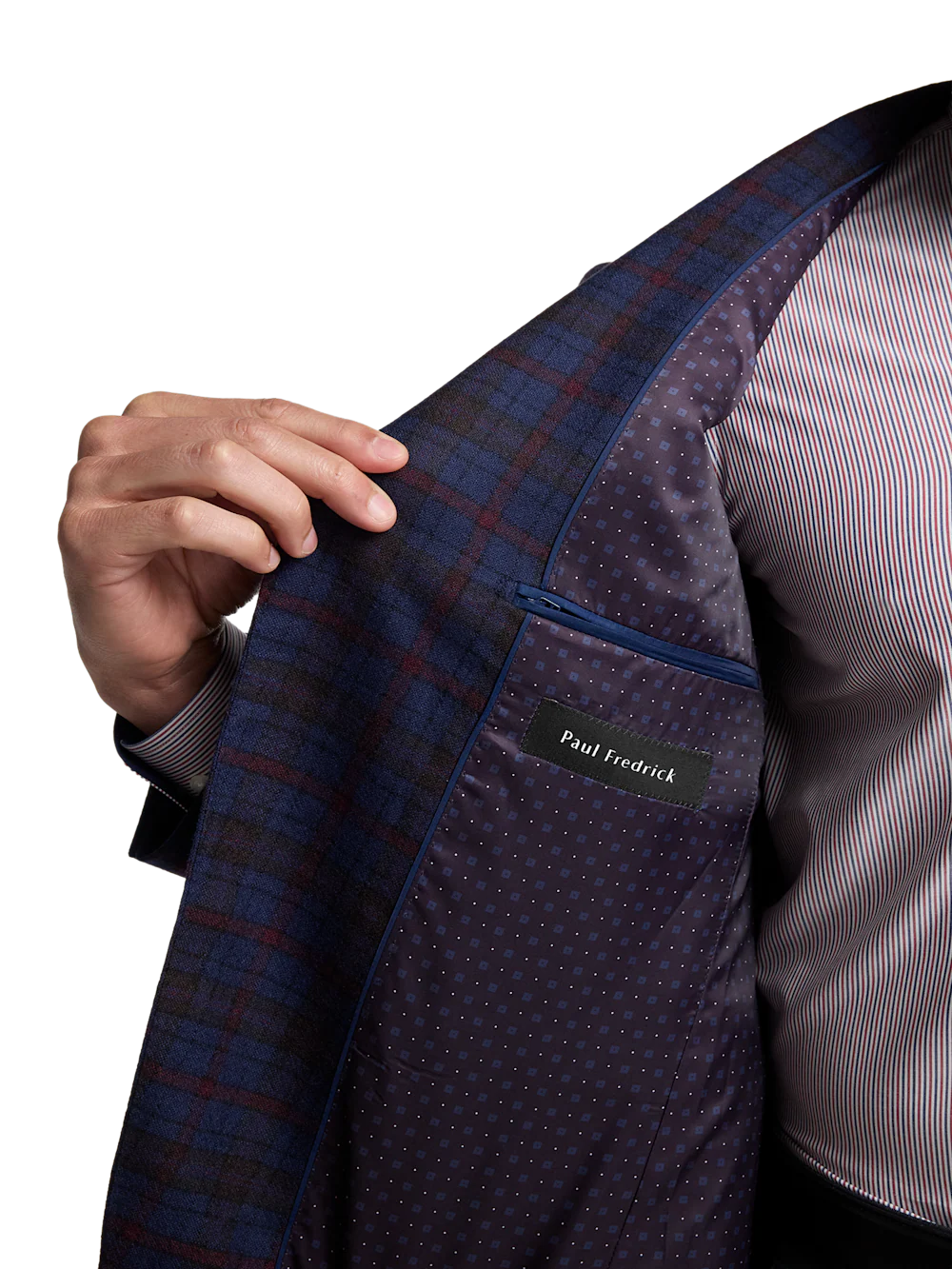 Wool Plaid Single Breasted Notch Lapel Sport Coat - Blue/burgundy - Image 5