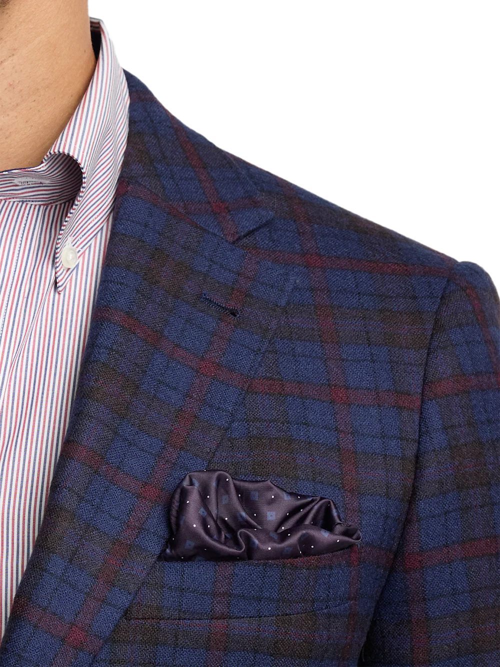 Wool Plaid Single Breasted Notch Lapel Sport Coat - Blue/burgundy - Image 7