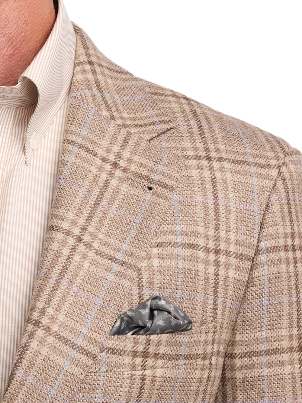 Wool Plaid Single Breasted Notch Lapel Sport Coat - Tan - Image 7