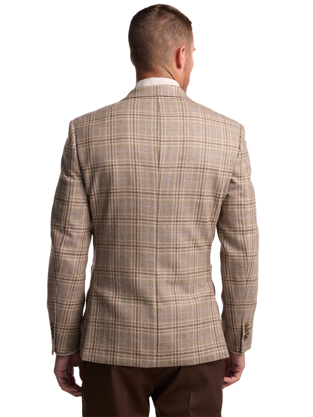 Wool Plaid Single Breasted Notch Lapel Sport Coat - Tan - Image 8