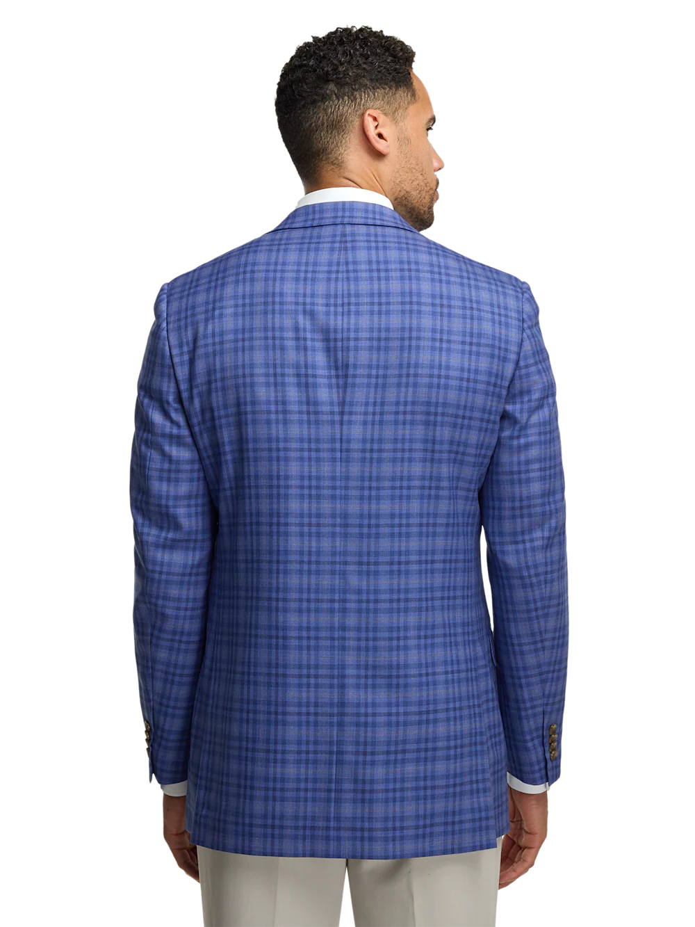 Wool Plaid Single Breasted Peak Lapel Sport Coat - Blue - Image 7
