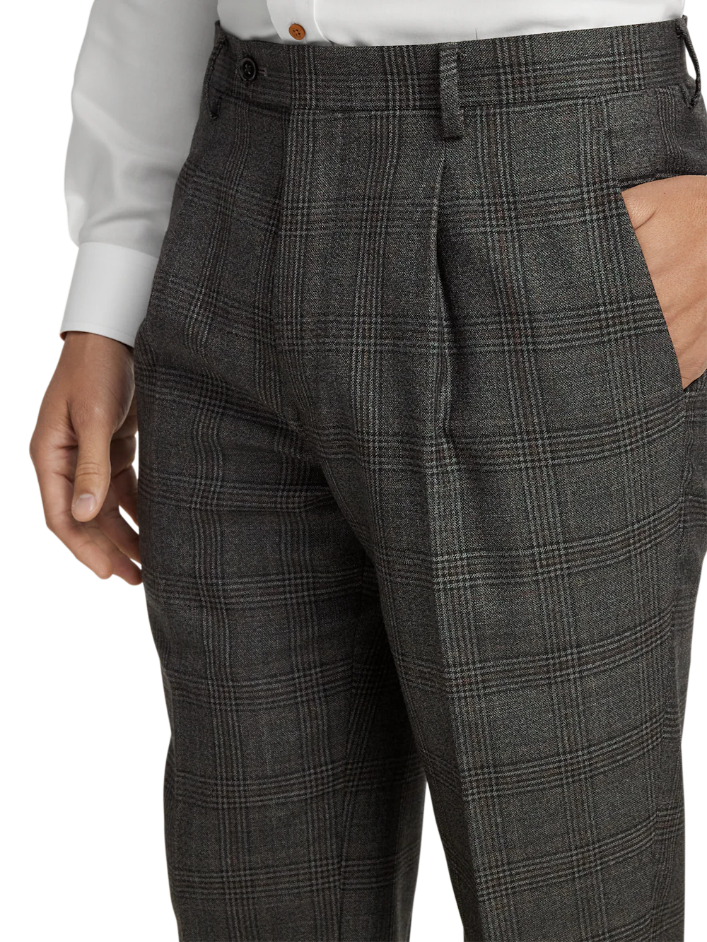 Wool Plaid Single Pleat Suit Pants - Charcoal - Image 3