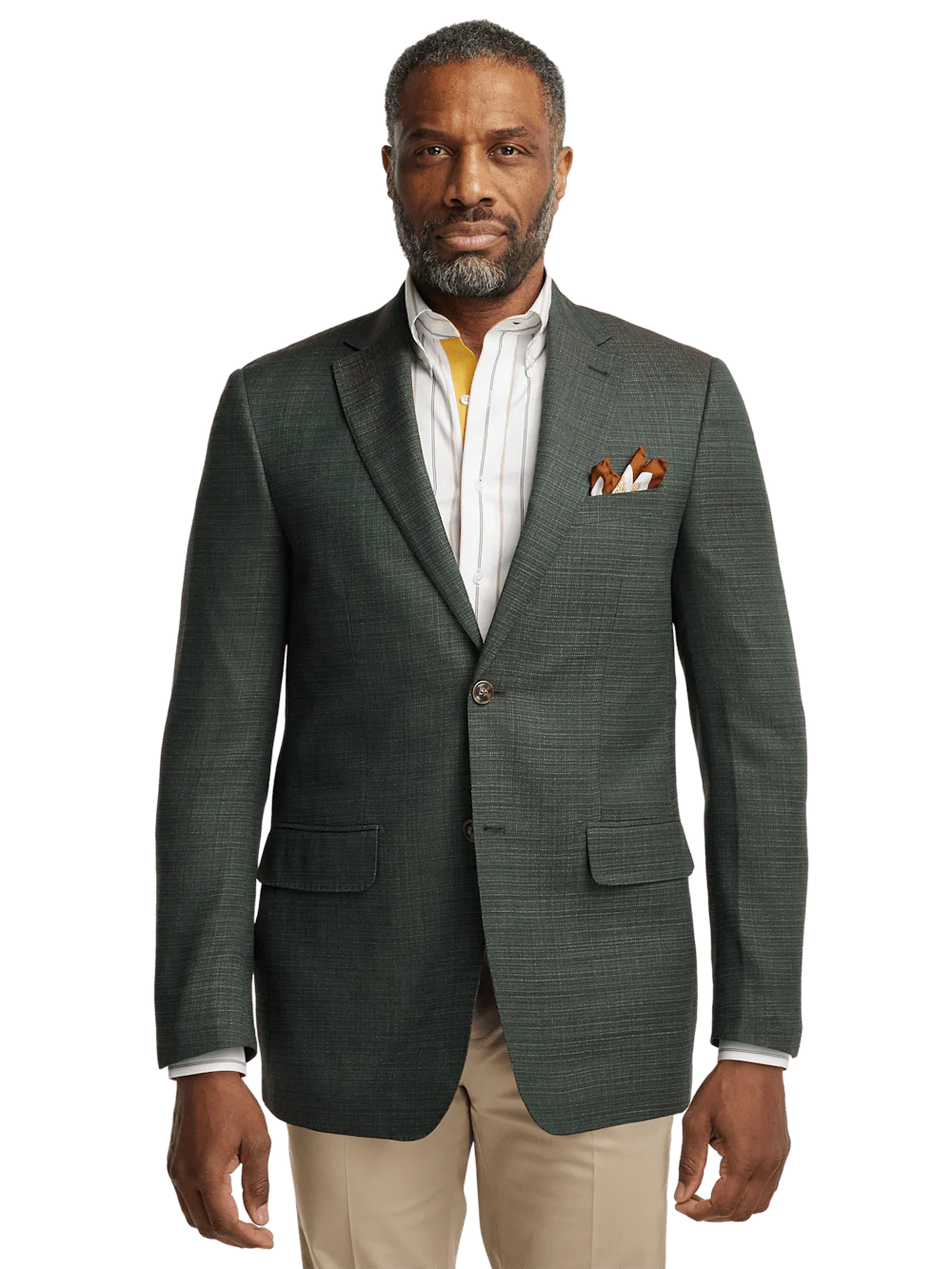 Wool Single Breasted Notch Lapel Sport Coat - Green/tan - Image 2