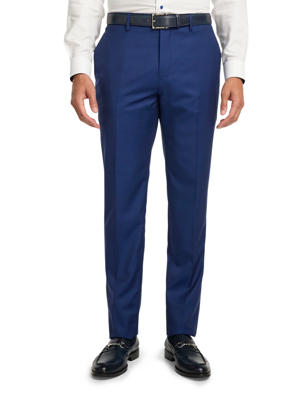 Wool Solid Flat Front Suit Pants - Blue - Image 2