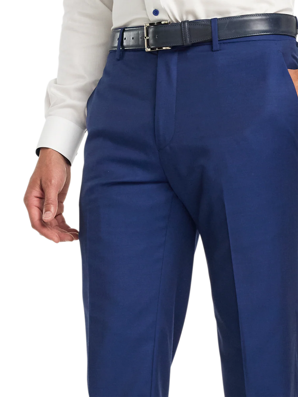 Wool Solid Flat Front Suit Pants - Blue - Image 3