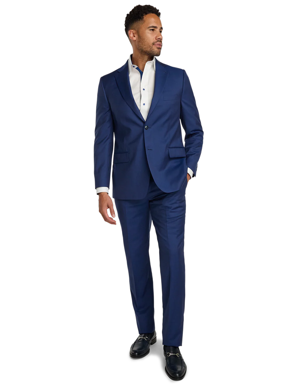 Wool Solid Single Breasted Notch Lapel Suit - Blue - Image 2