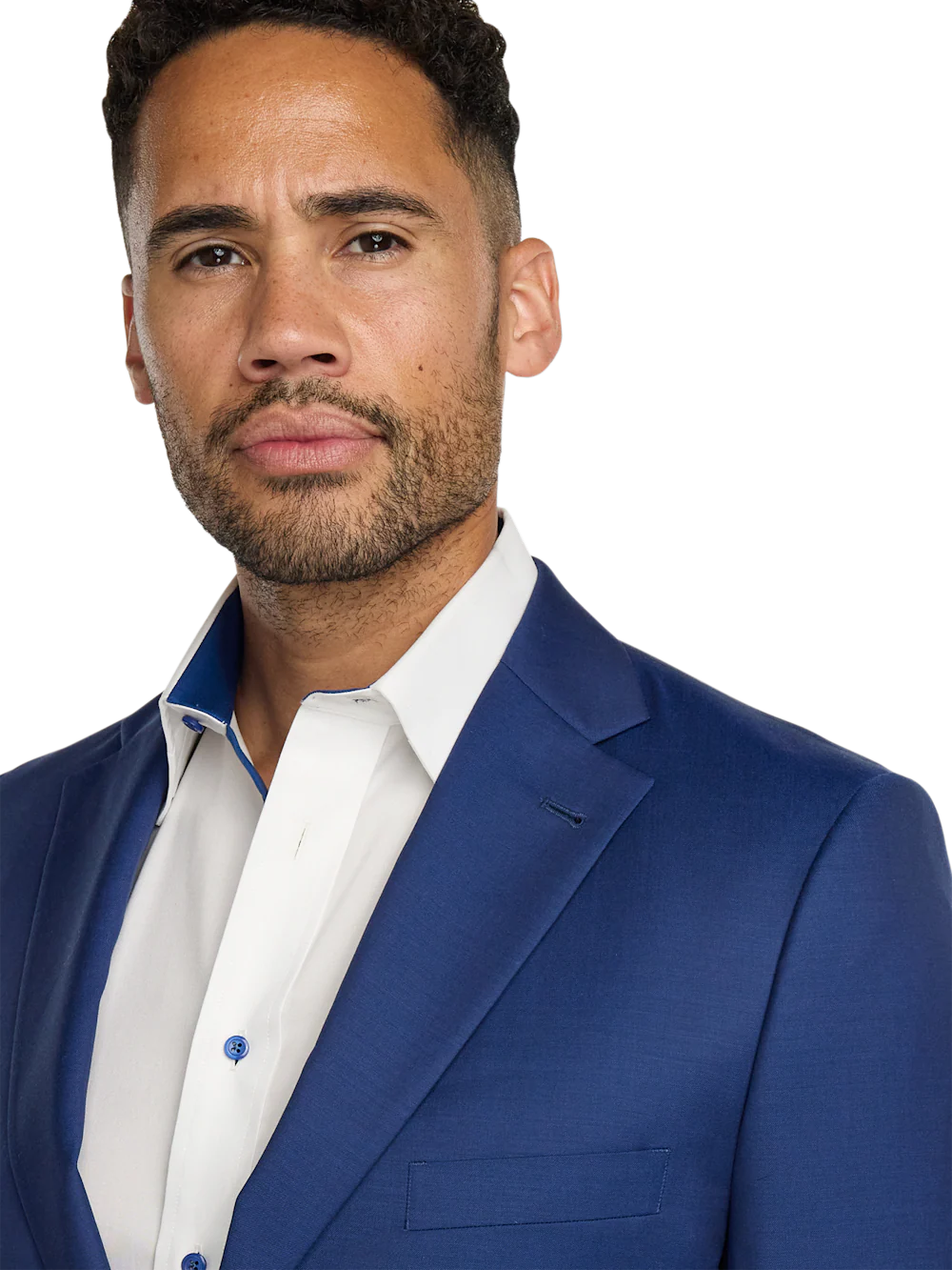 Wool Solid Single Breasted Notch Lapel Suit - Blue - Image 3