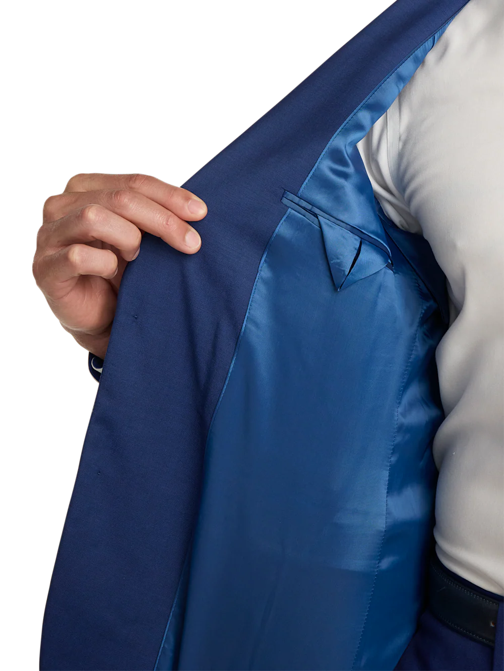 Wool Solid Single Breasted Notch Lapel Suit - Blue - Image 4