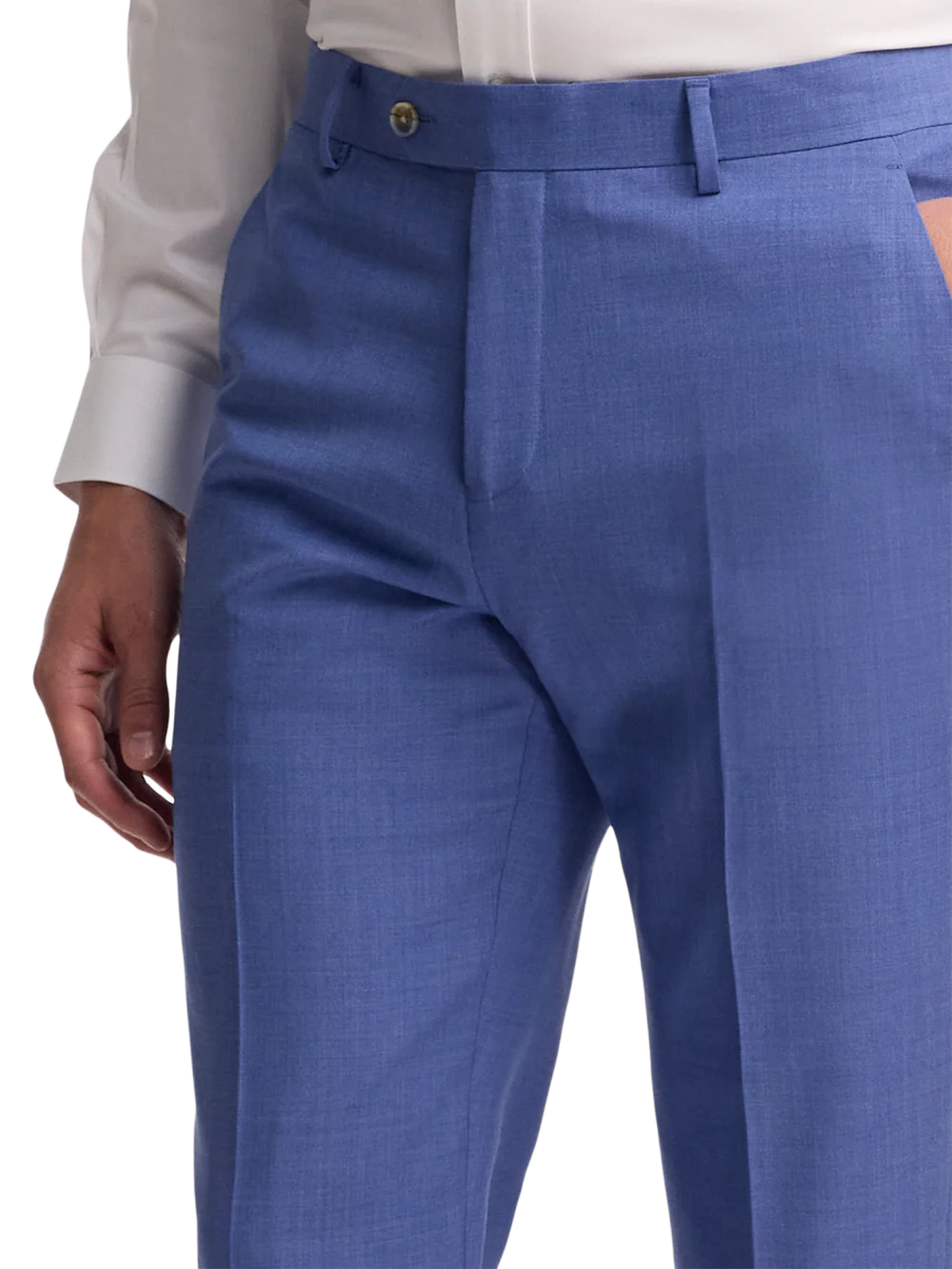 Wool Stretch Bengaline Flat Front Suit Pants - French Blue - Image 3