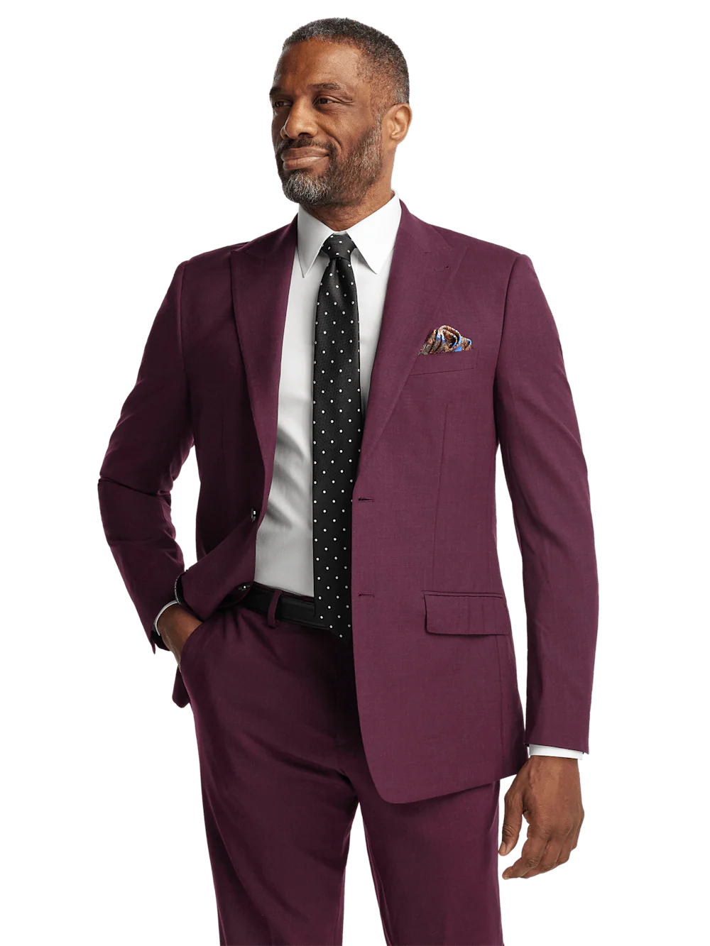 Wool Stretch Bengaline Peak Lapel Suit Jacket - Plum - Image 2