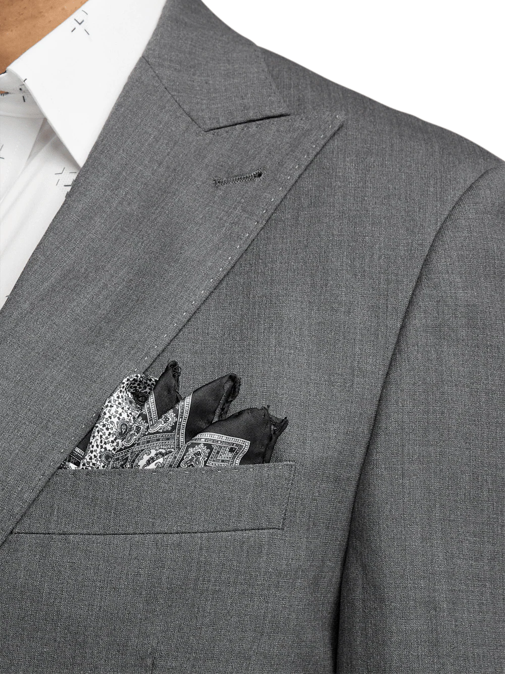 Wool Stretch Bengaline Peak Lapel Suit Jacket - Grey - Image 6