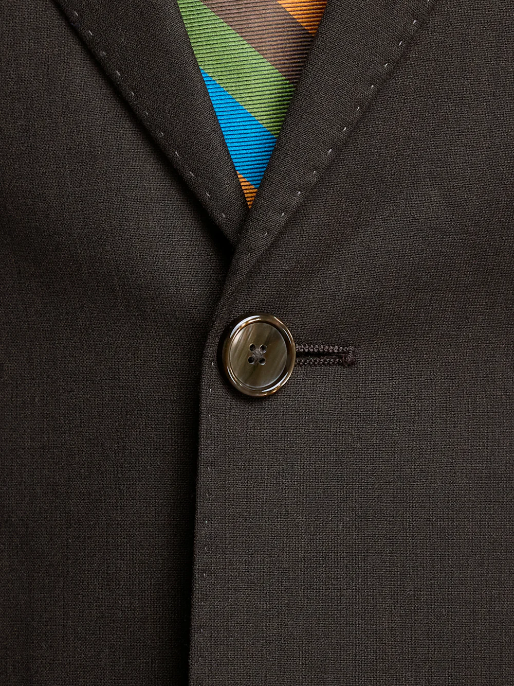 Wool Stretch Bengaline Peak Lapel Suit Jacket - Dark Brown - Image 5