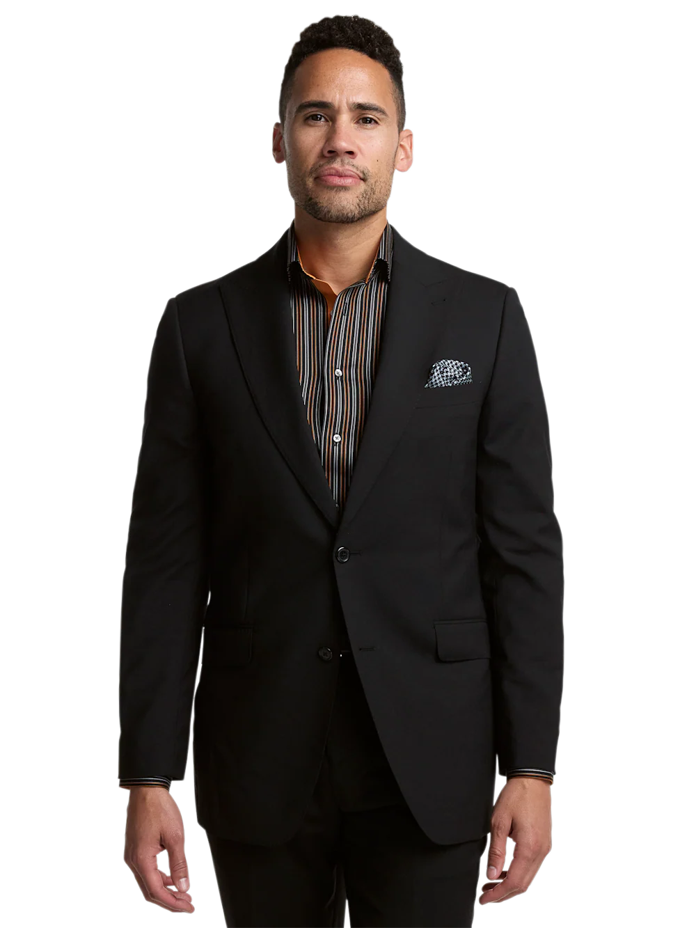 Wool Stretch Bengaline Peak Lapel Suit Jacket - Black - Image 2