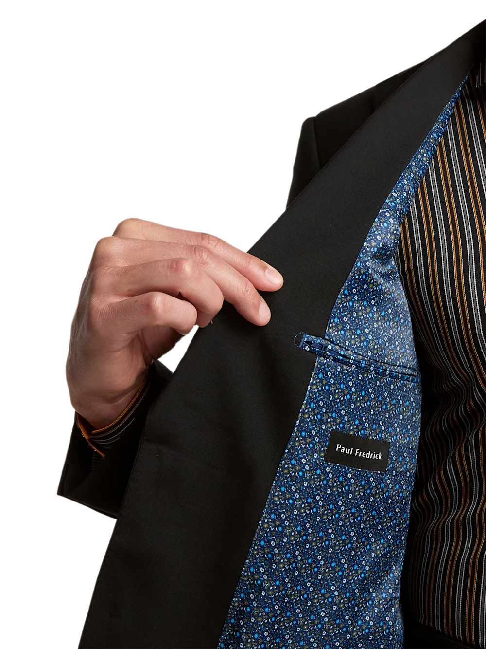 Wool Stretch Bengaline Peak Lapel Suit Jacket - Black - Image 4