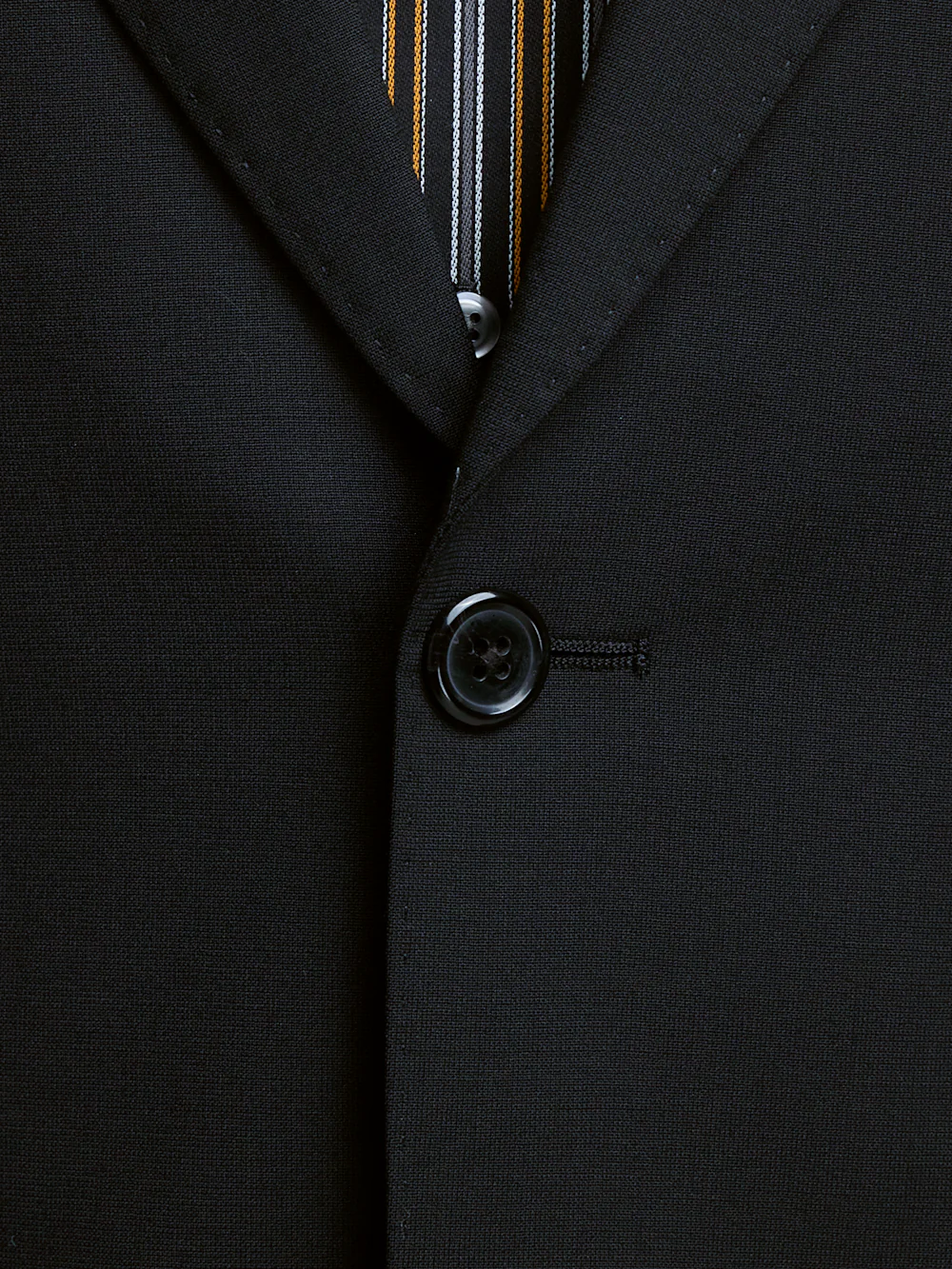 Wool Stretch Bengaline Peak Lapel Suit Jacket - Black - Image 5