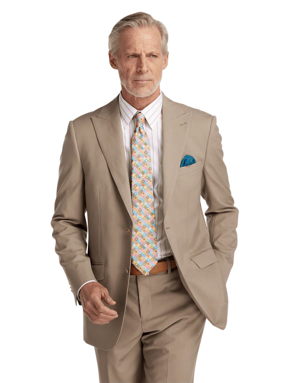 Wool Stretch Bengaline Peak Lapel Suit Jacket - Light Tan - Image 2