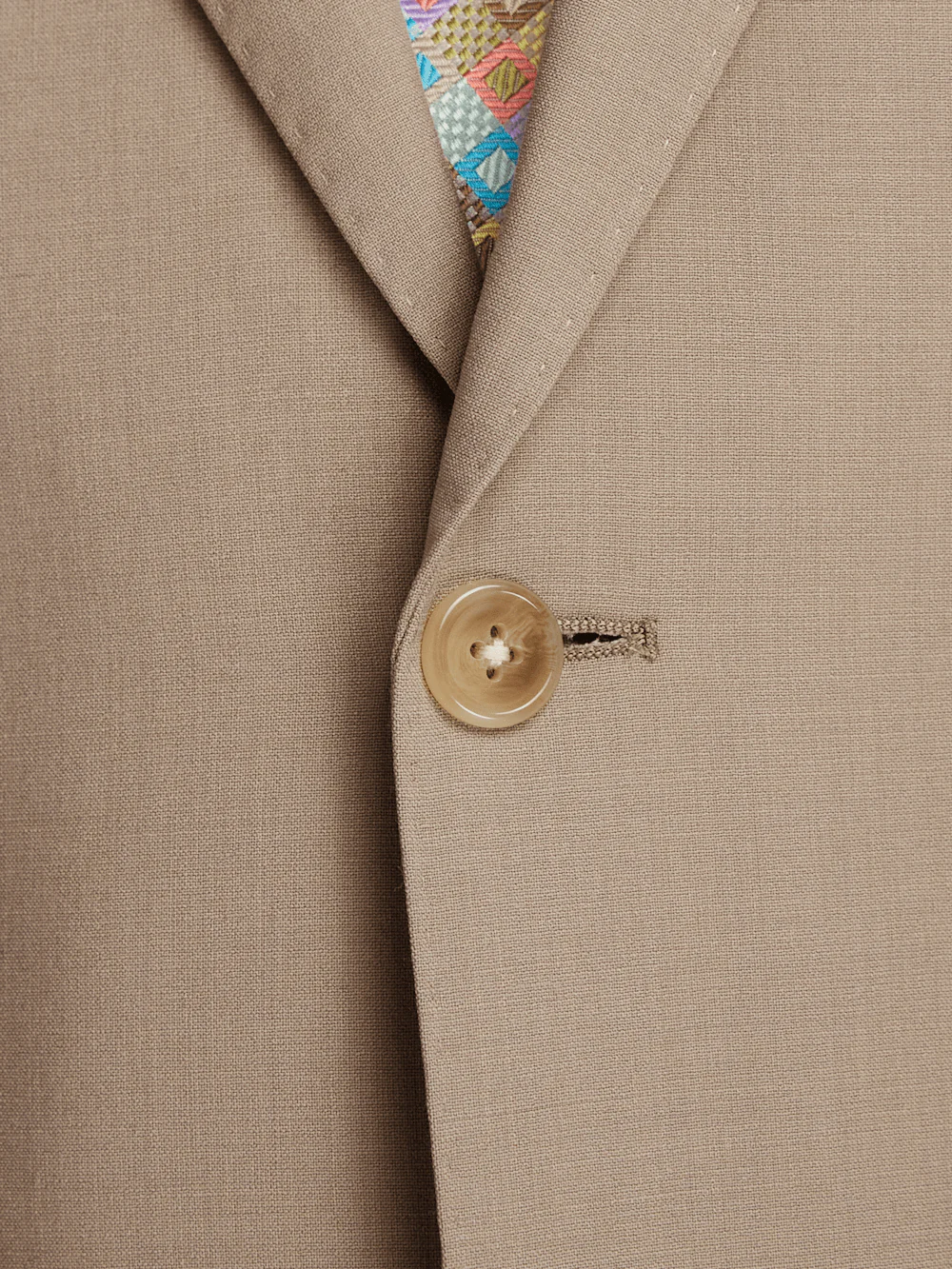 Wool Stretch Bengaline Peak Lapel Suit Jacket - Light Tan - Image 5