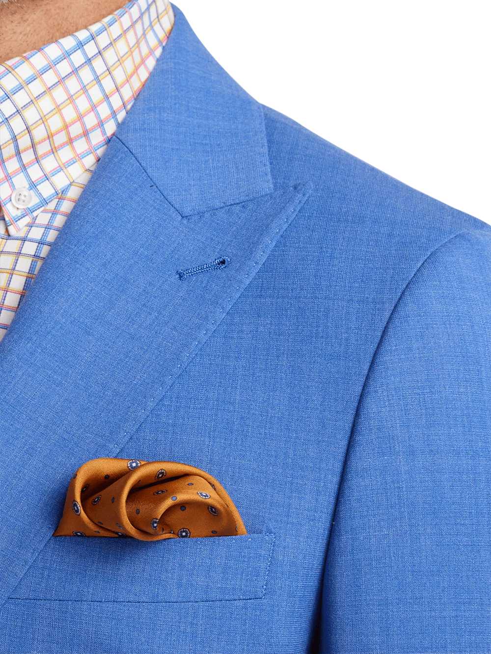 Wool Stretch Bengaline Peak Lapel Suit Jacket - French Blue - Image 6