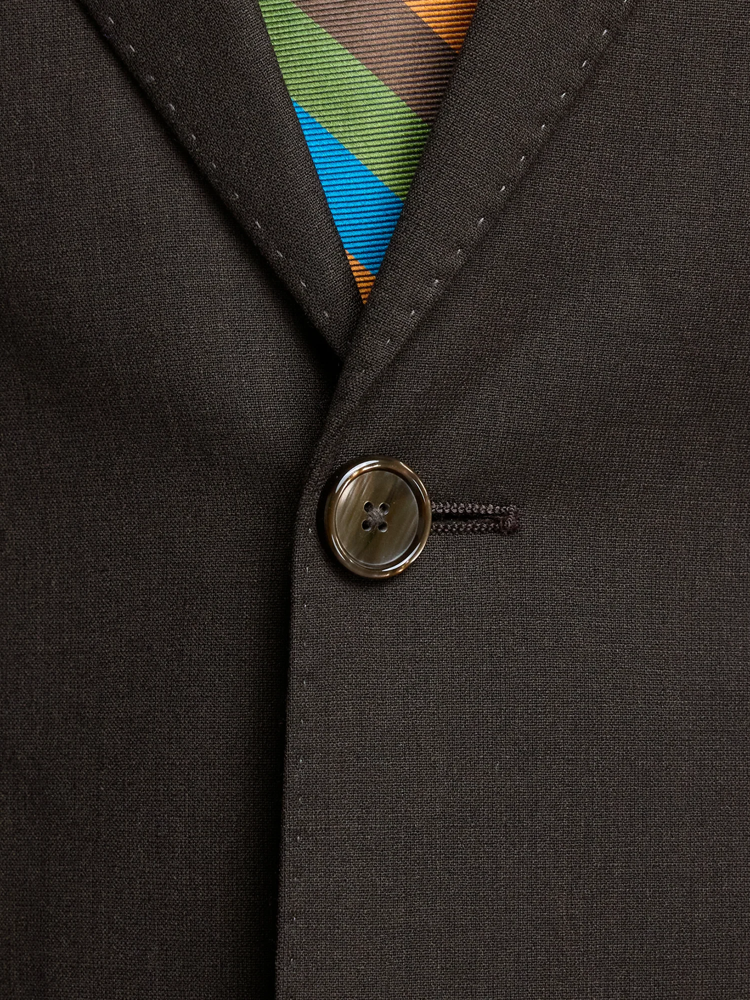 Wool Stretch Bengaline Single Breasted Peak Lapel Suit - Dark Brown - Image 5