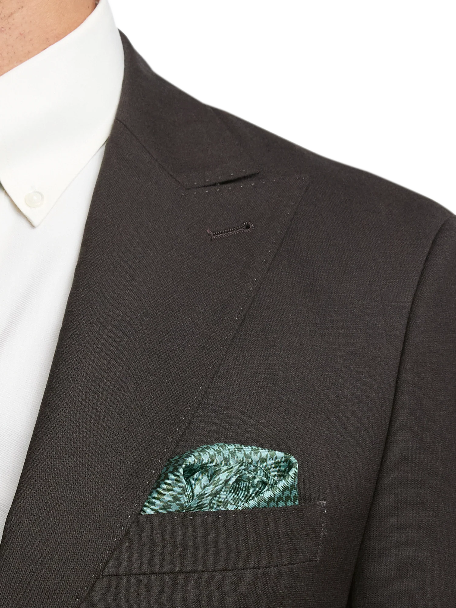 Wool Stretch Bengaline Single Breasted Peak Lapel Suit - Dark Brown - Image 6