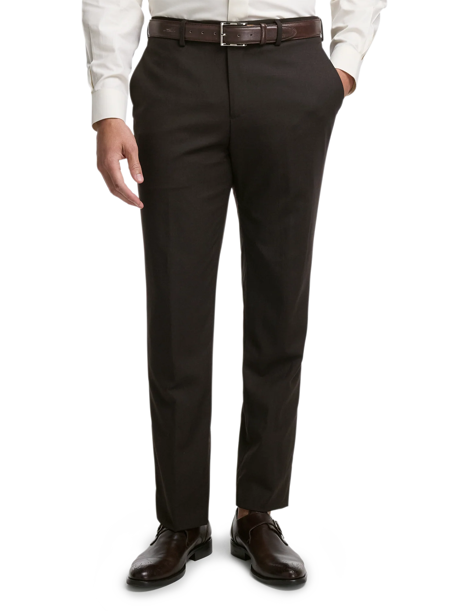 Wool Stretch Bengaline Single Breasted Peak Lapel Suit - Dark Brown - Image 9