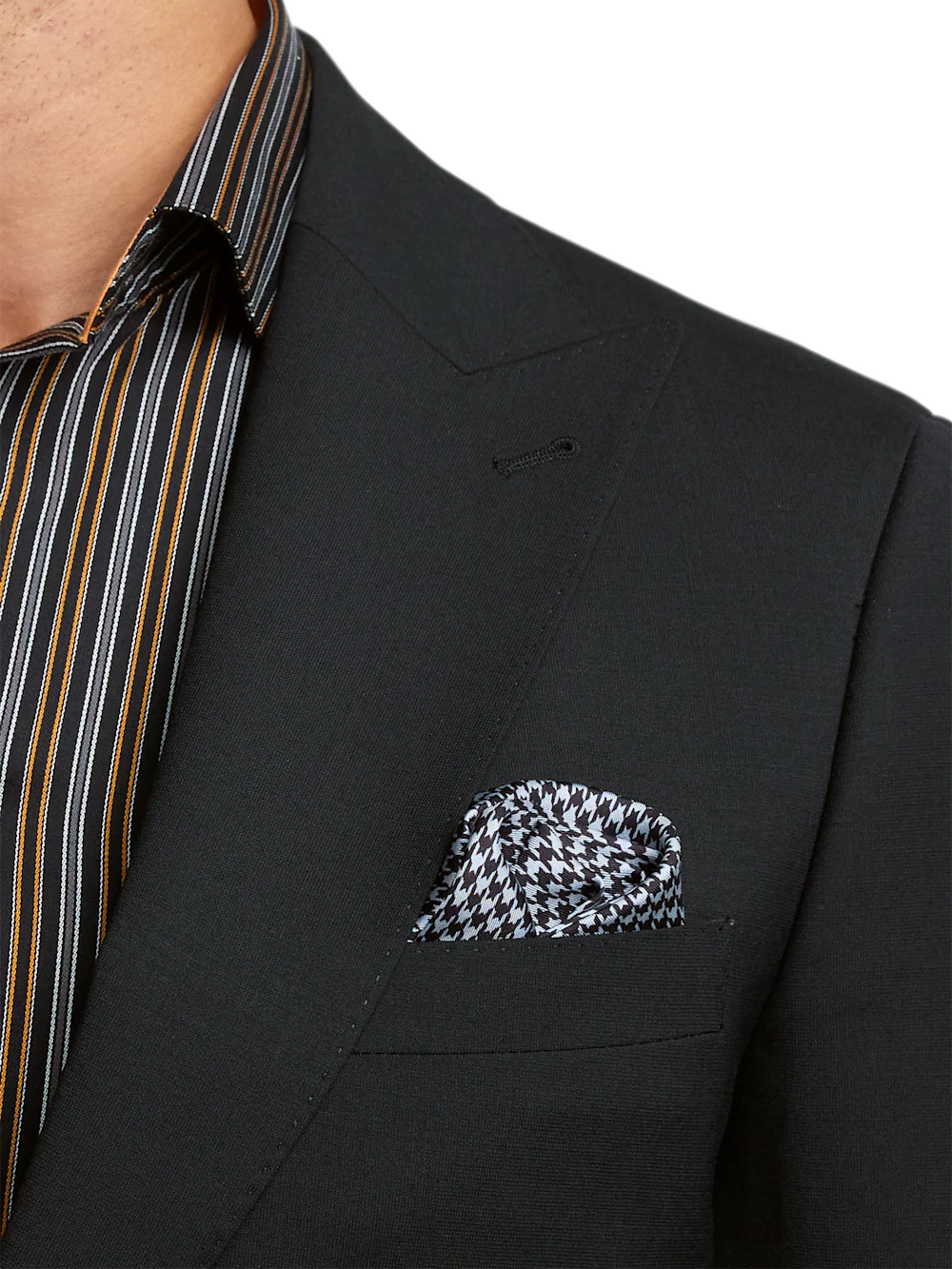 Wool Stretch Bengaline Single Breasted Peak Lapel Suit - Black - Image 6