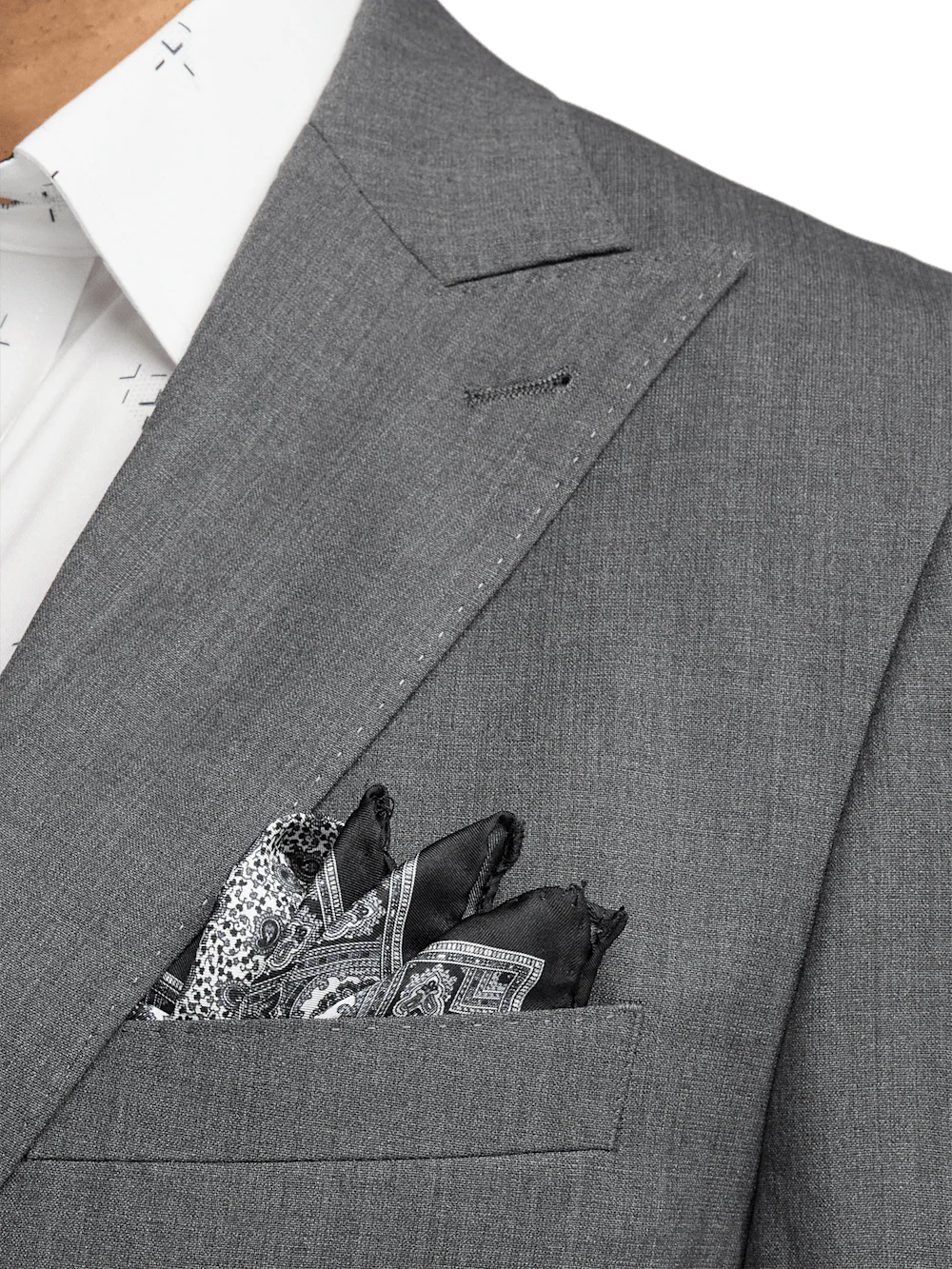 Wool Stretch Bengaline Single Breasted Peak Lapel Suit - Grey - Image 6