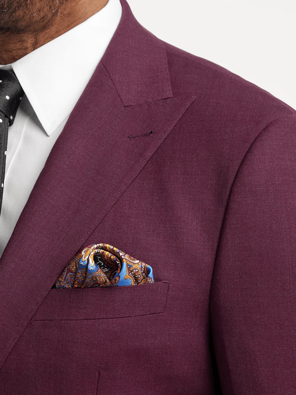 Wool Stretch Bengaline Single Breasted Peak Lapel Suit - Plum - Image 6