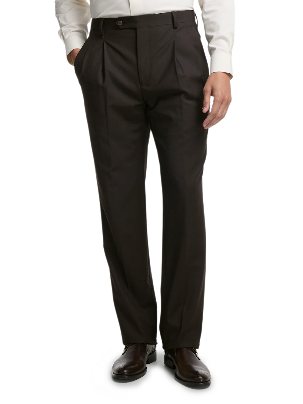 Wool Stretch Bengaline Suit Pants - Dark Brown - Image 6