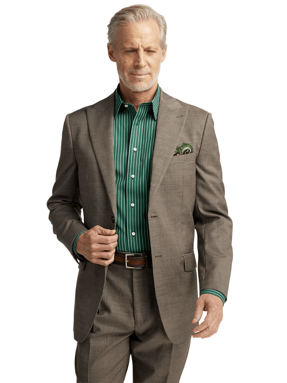 Wool Stretch Micro Check Peak Lapel Suit Jacket - Light Brown - Image 2