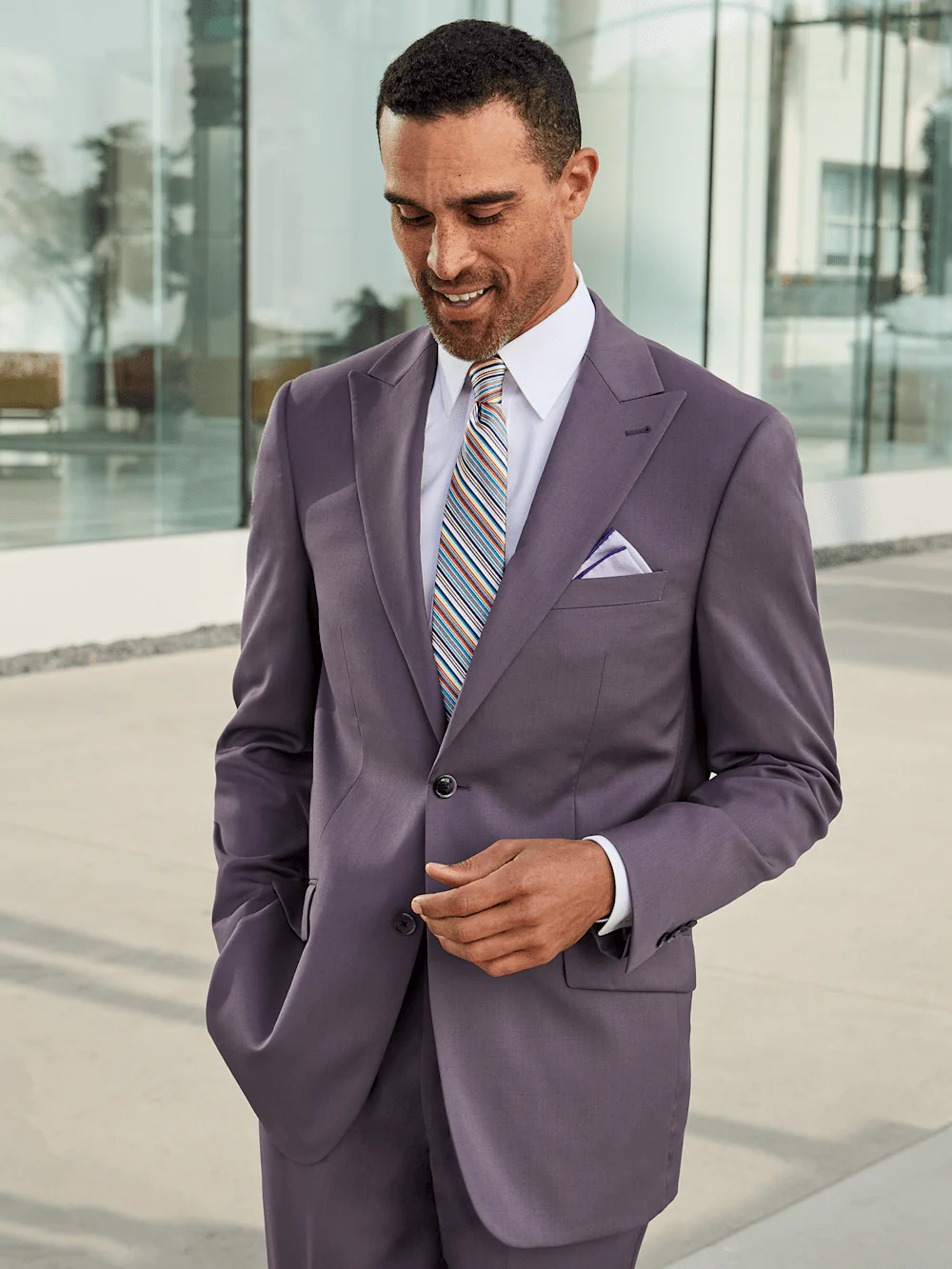 Wool Stretch Single Breasted Peak Lapel Suit Jacket - Slate Purple - Image 8
