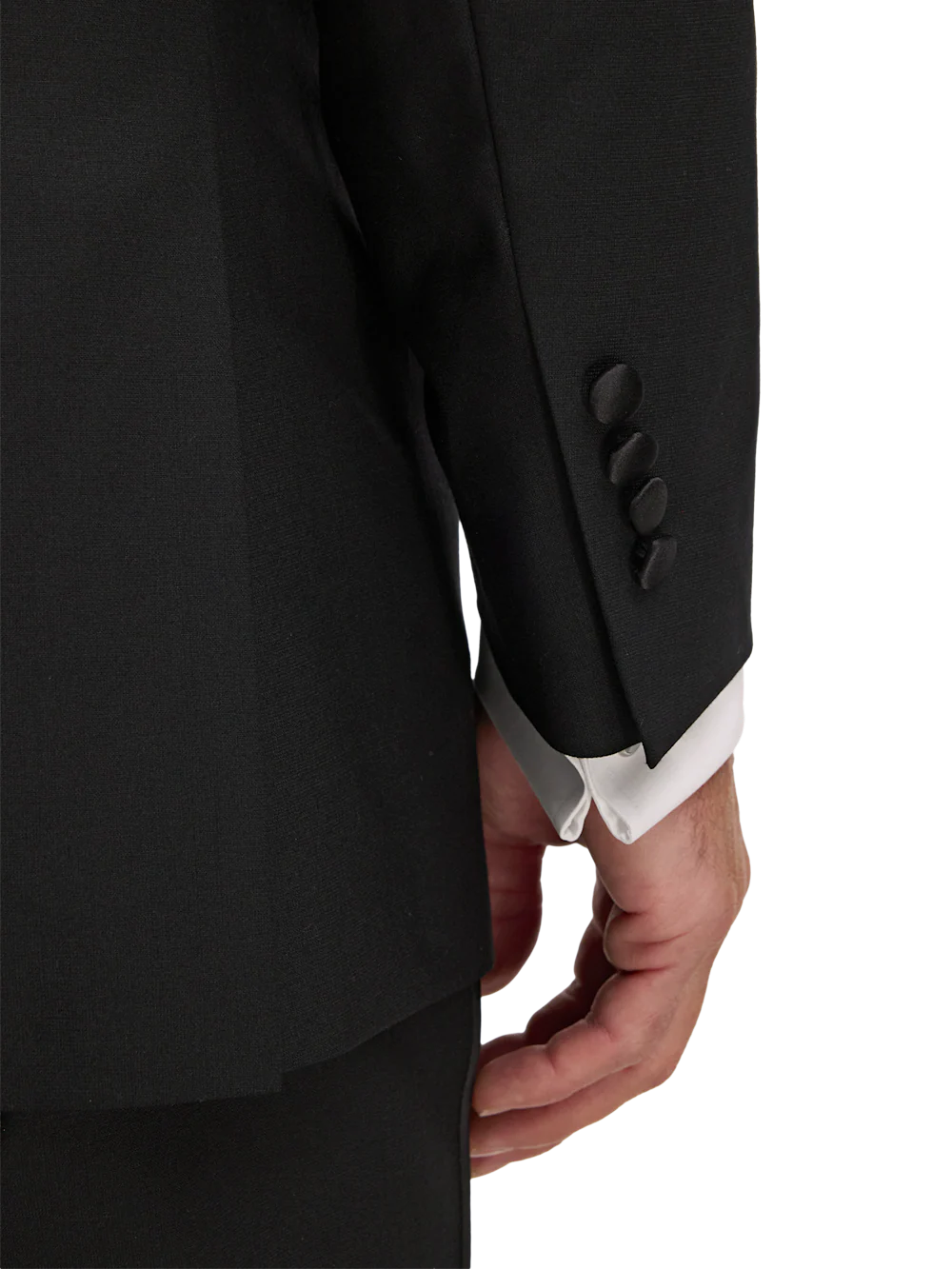 Wool Stretch Single Breasted Peak Lapel Tuxedo Jacket - Black - Image 4