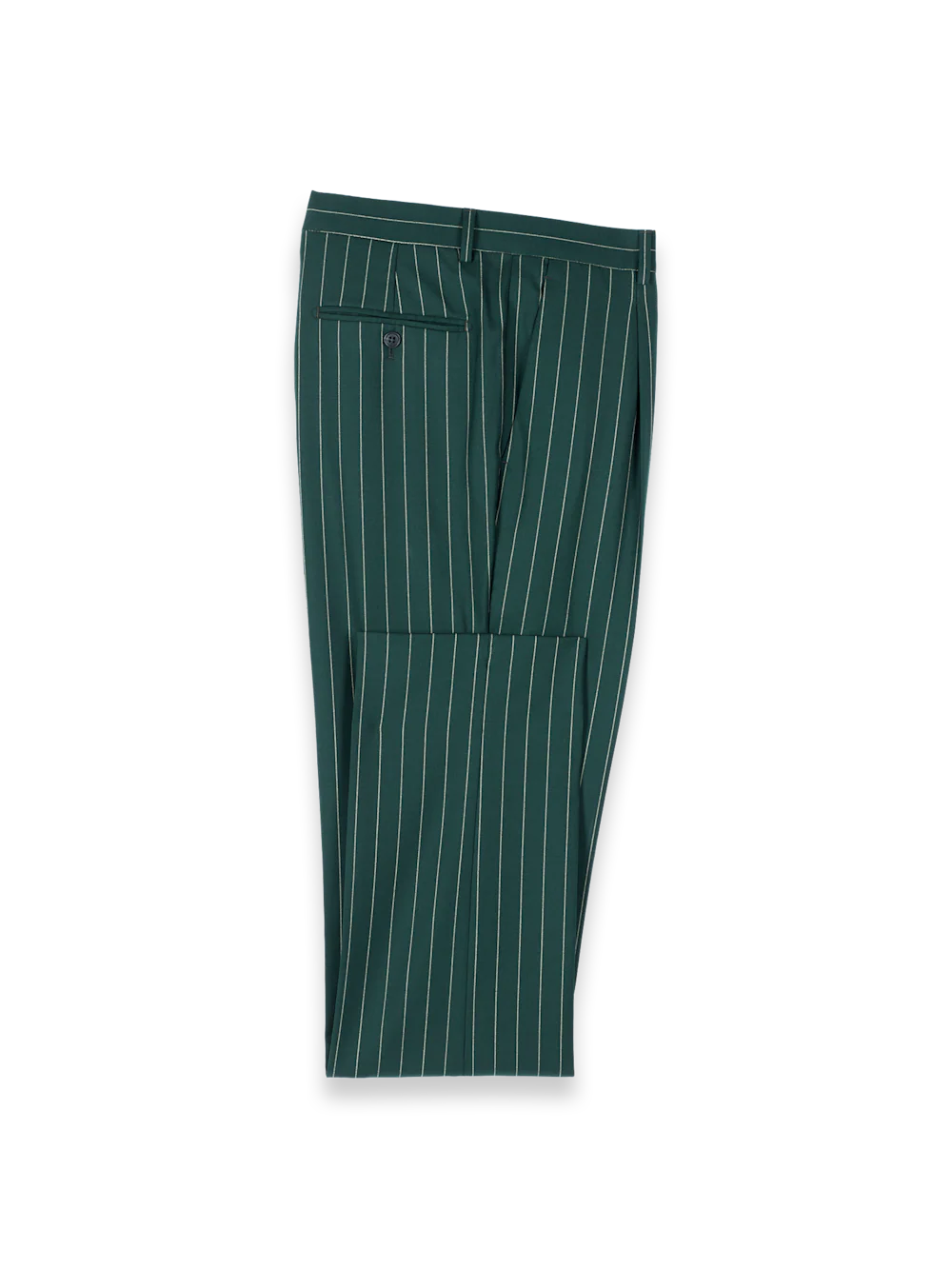 Wool Stretch Stripe Double Breasted Peak Lapel Suit - Dark Green - Image 9