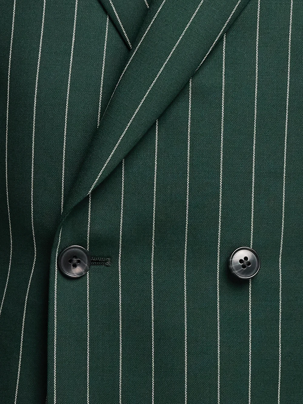 Wool Stretch Stripe Double Breasted Peak Lapel Suit Jacket - Dark Green - Image 5