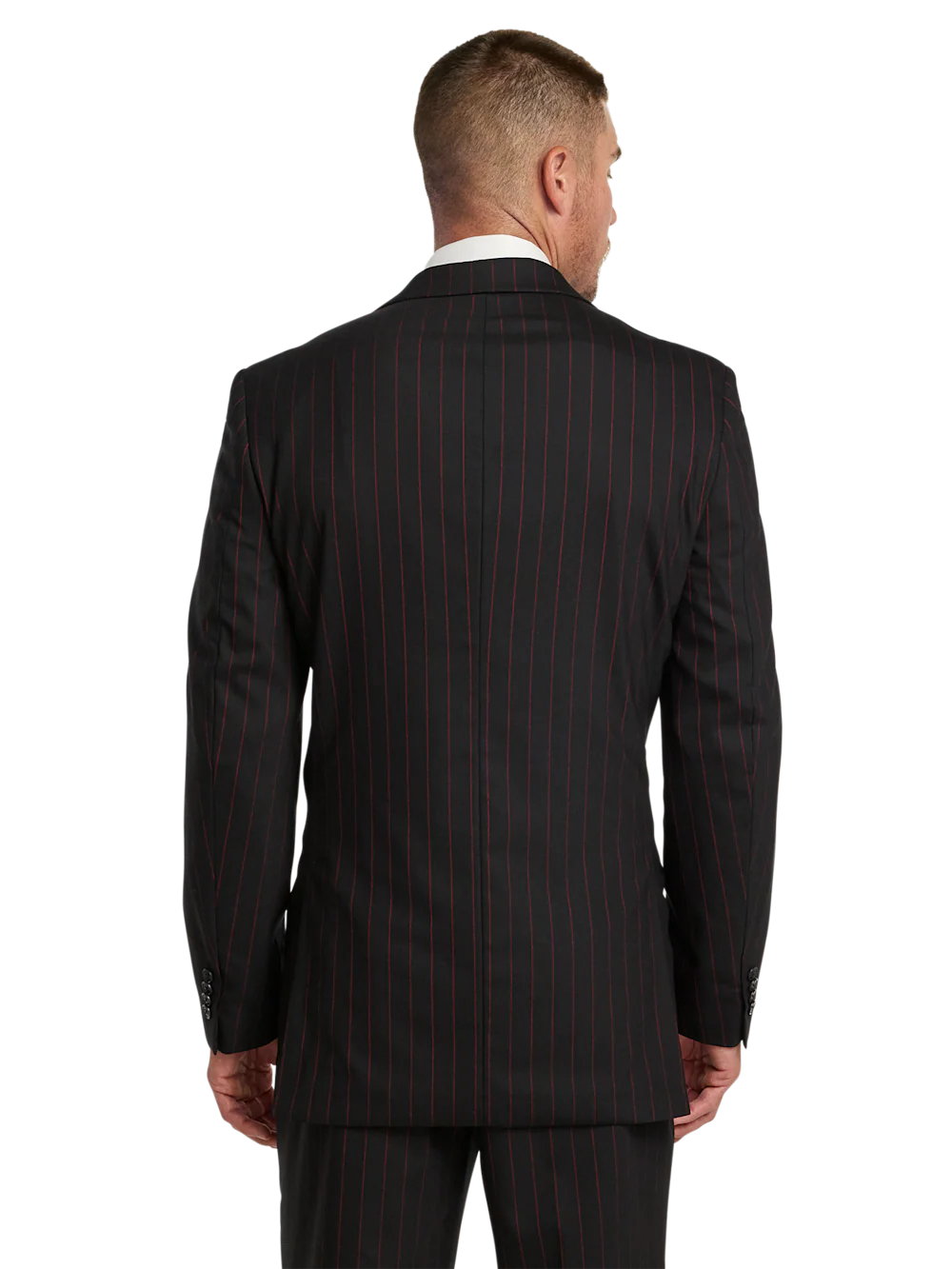 Wool Stretch Stripe Single Breasted Peak Lapel Suit - Black/red - Image 7