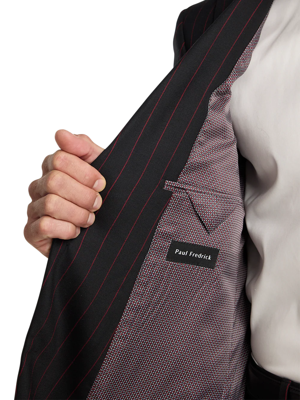 Wool Stretch Stripe Single Breasted Peak Lapel Suit Jacket - Black/red - Image 4
