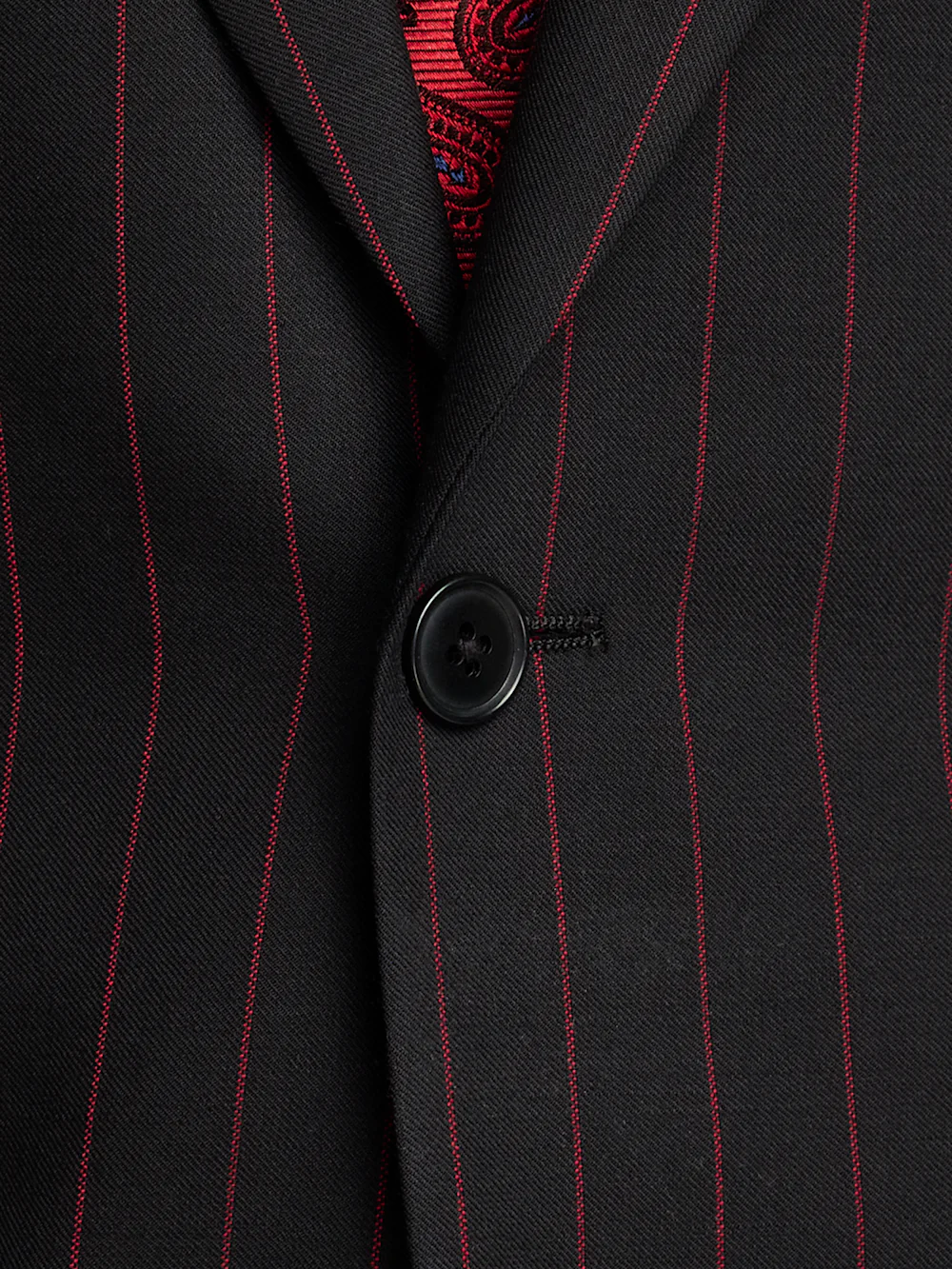 Wool Stretch Stripe Single Breasted Peak Lapel Suit Jacket - Black/red - Image 5